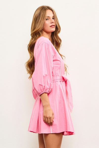 Open Pleat Flare Dress-Candy Pink