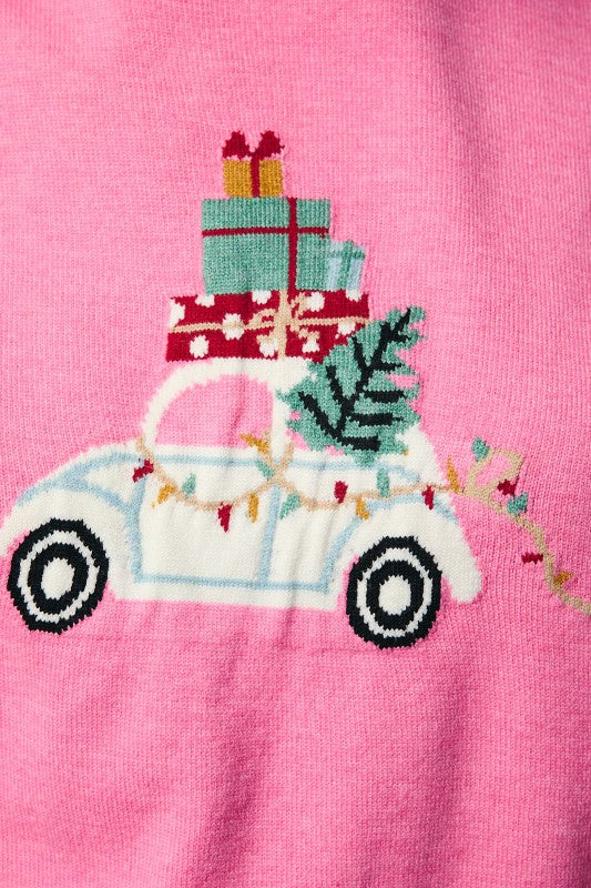 Pink Christmas Car Sweater