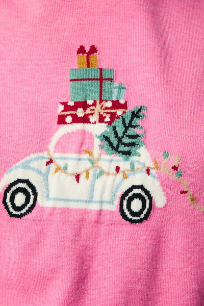 Pink Christmas Car Sweater