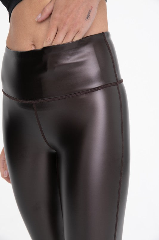 Glossy Liquid Highwaist Leggings- Dark Brown