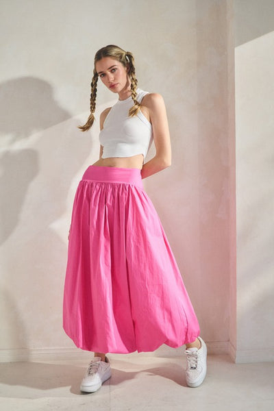 Balloon Hem Maxi Skirt- Pink