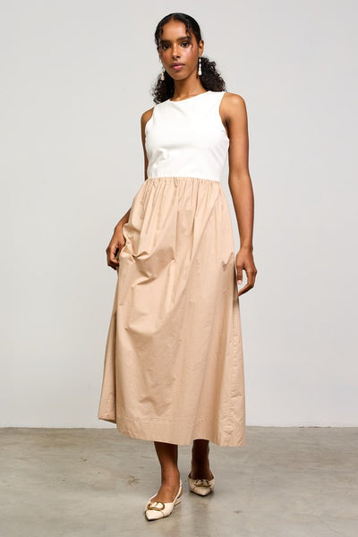 Mixed Fabric Tank Midi Dress