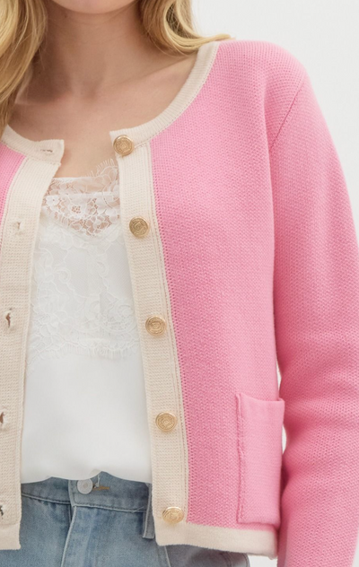 Pink Knit Long Sleeve Cardigan