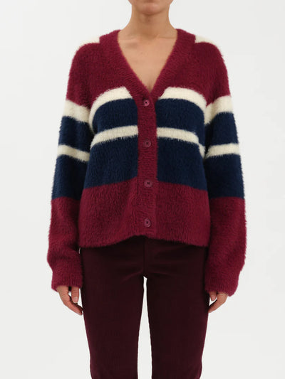 Bleeker Fuzzy Cardigan- Fig Multi Stripe