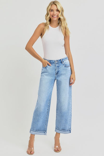 High Rise Ankle Cuffed Jeans- Light