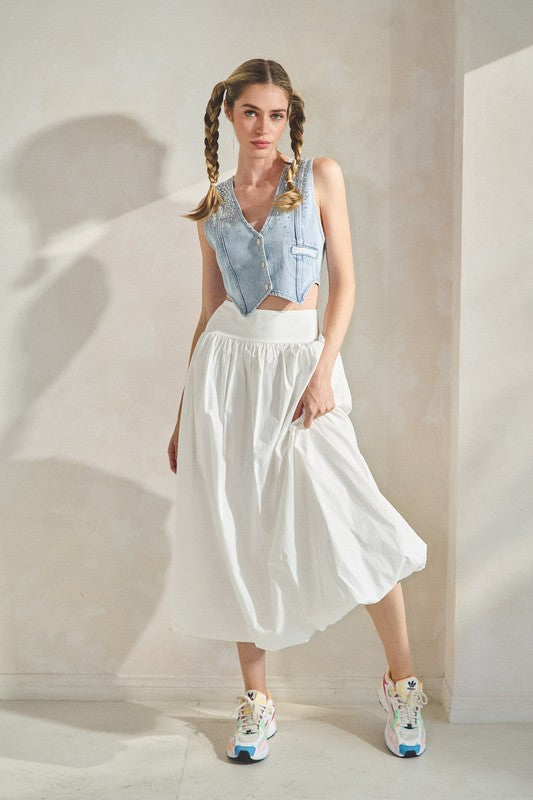 Balloon Hem Maxi Skirt- White