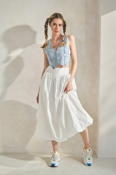 Balloon Hem Maxi Skirt- White