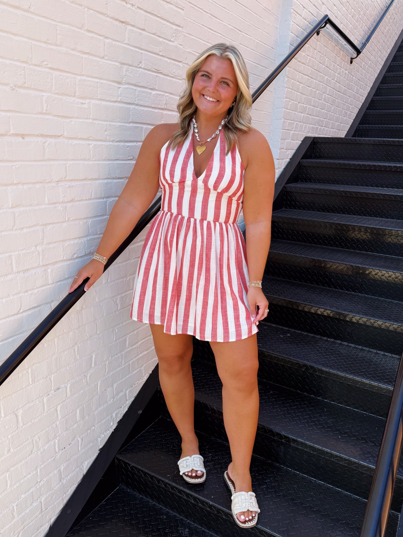 Red Striped Halter Mini Dress