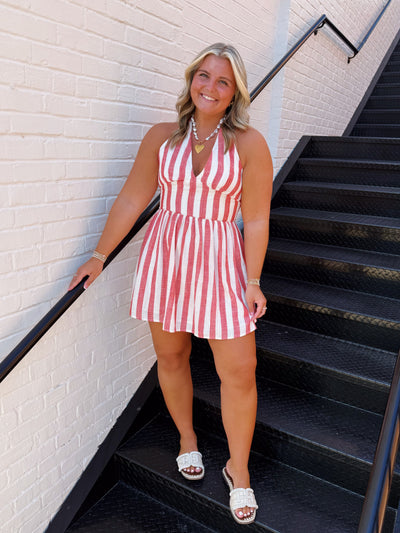 Red Striped Halter Mini Dress