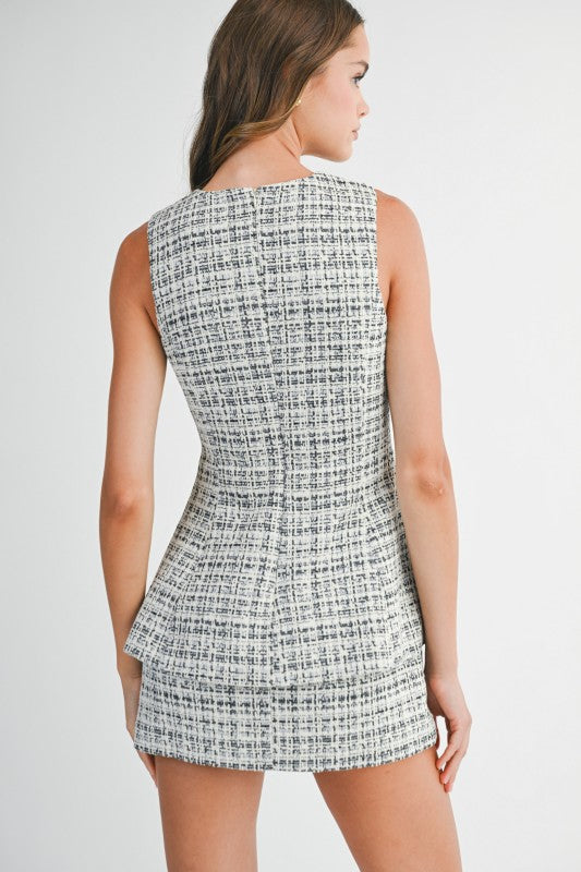 Black Tweed Sleeveless Peplum Layered Mini Dress