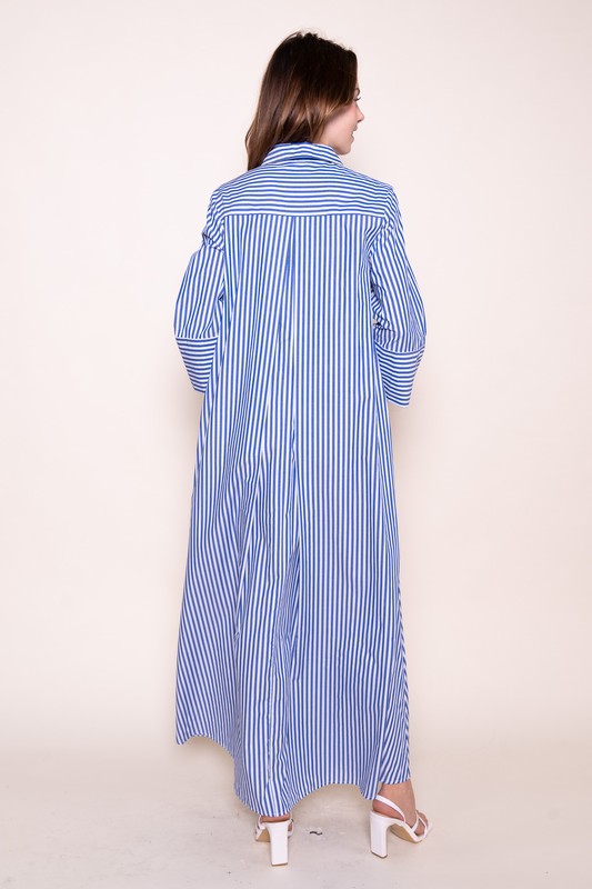 Navy Blue Loose Fit Striped Maxi Dress