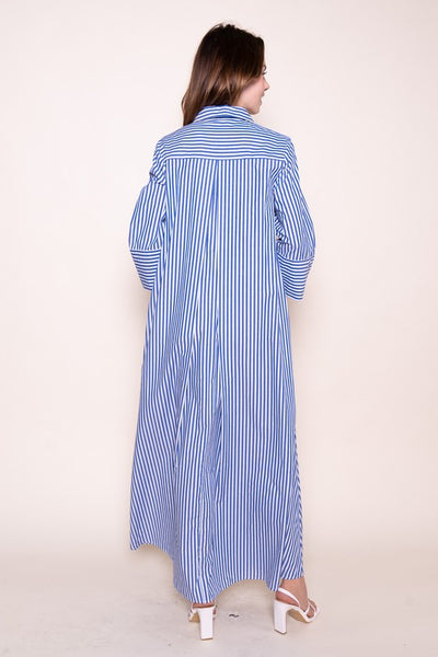 Navy Blue Loose Fit Striped Maxi Dress