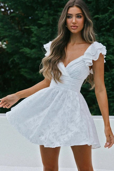 White Textured Waist Tie Dress