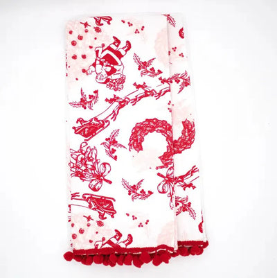 Santa Toile Pompom Kitchen Towels