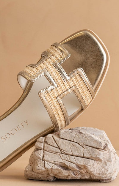 The Ena "H" Cutout Raffia Slide