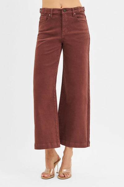 Wide Leg Adjustable Waist Denim- Choco Brown