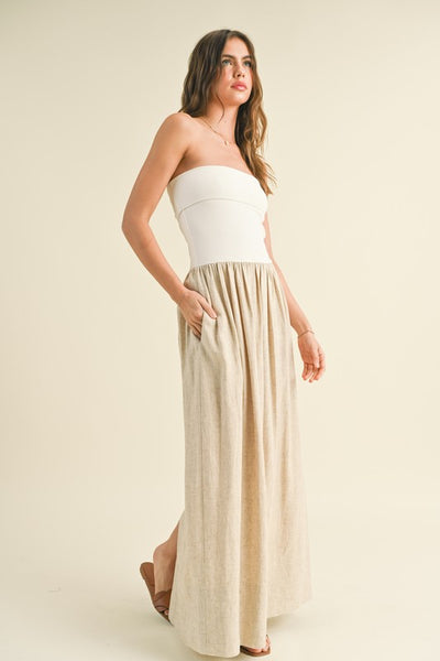 Linen Ribbed Knitted Combo Dress