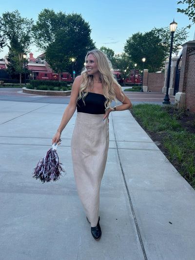 Black/Taupe Strapless Maxi Dress