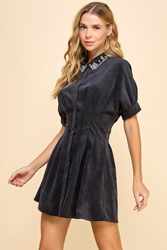 Black Rhinestone Collar Dress