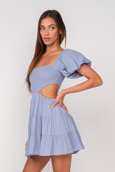 Evie Textured Cut Out Dress- Dark Chambray