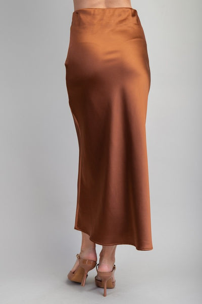 Elastic Waist Satin Midi Skirt