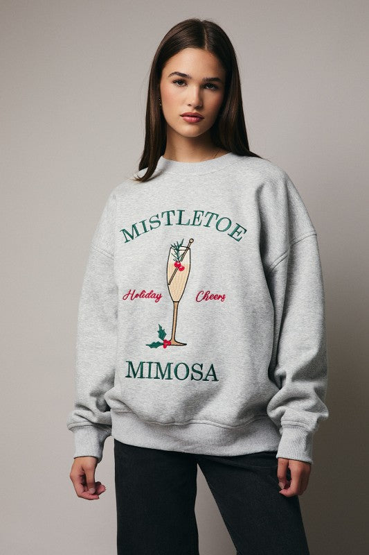 "Mistletoe Mimosa" Grey Sweatshirt