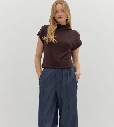 Brown Mock Neck Sweater Top
