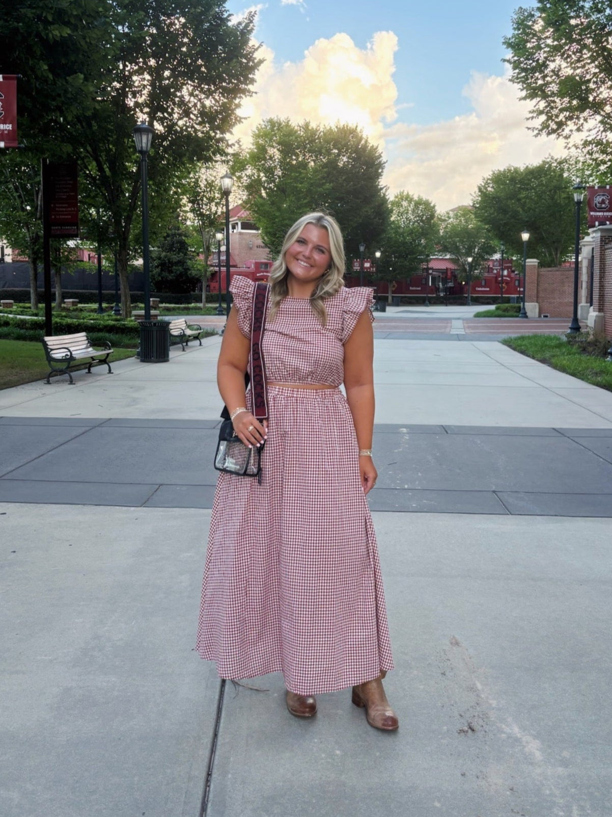 Garnet Gingham Maxi Skirt Set