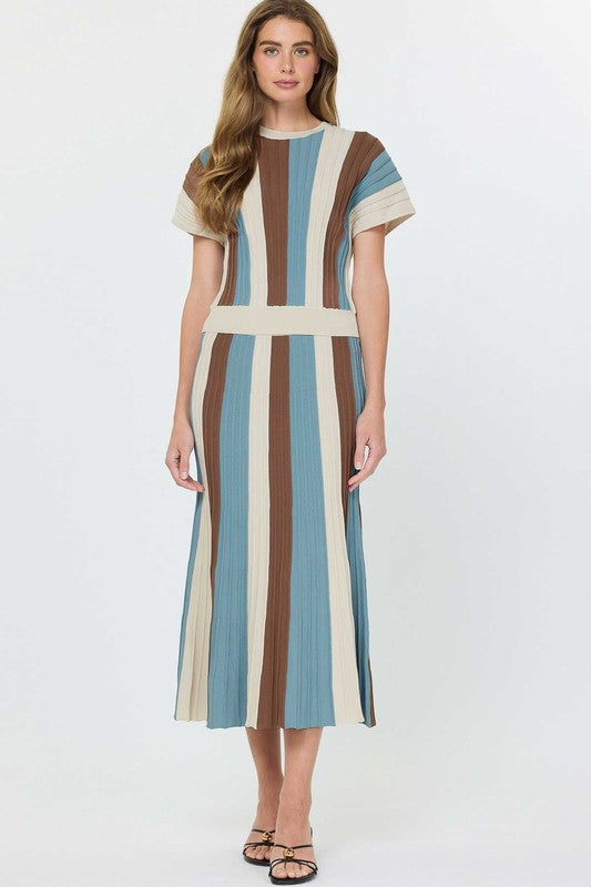 Color Block Sweater Midi Skirt Set