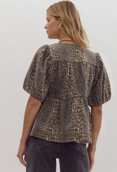 Leopard Puff Sleeve Top