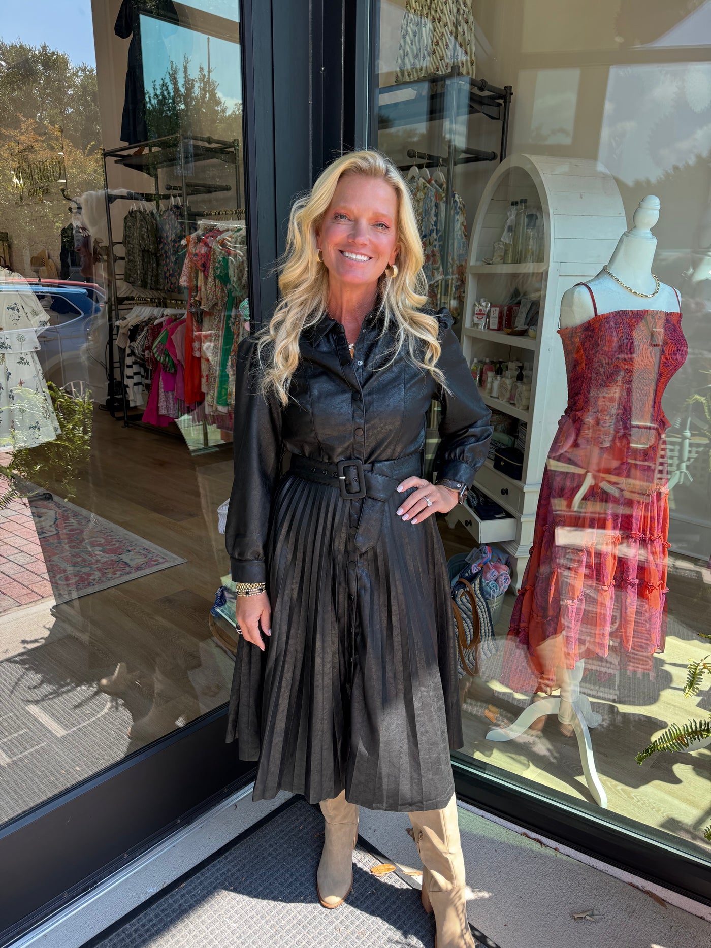 Maxine Black Leather Maxi Dress