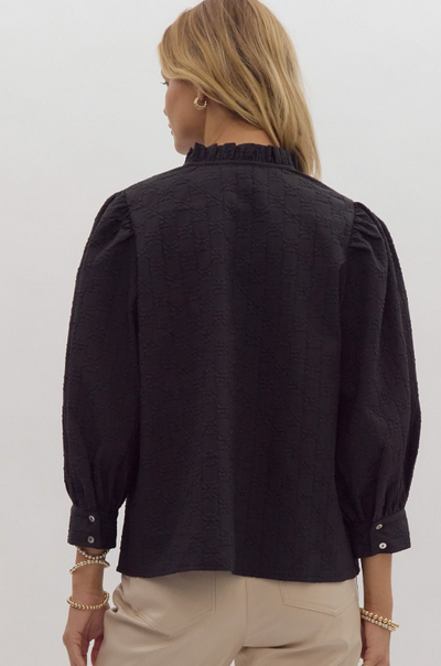 Black Embossed Puff Sleeve Top