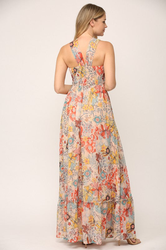 Boho Floral Halter Neck Maxi