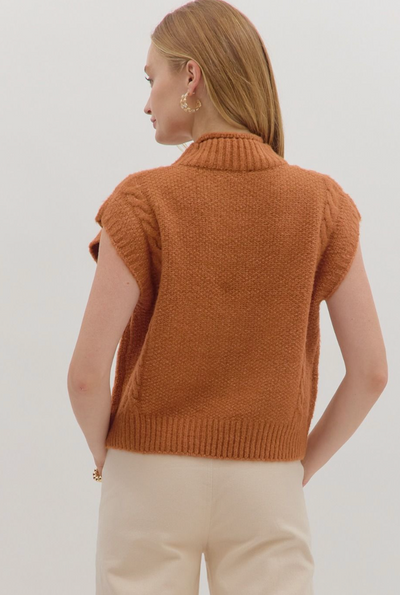Mock Neck Cable Knit Sleeveless Sweater