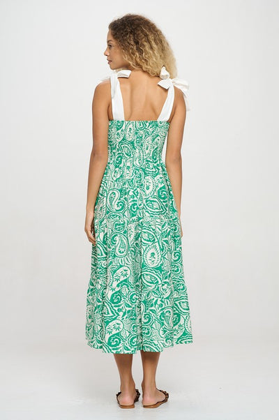 Green Paisley Tie Strap Maxi Dress