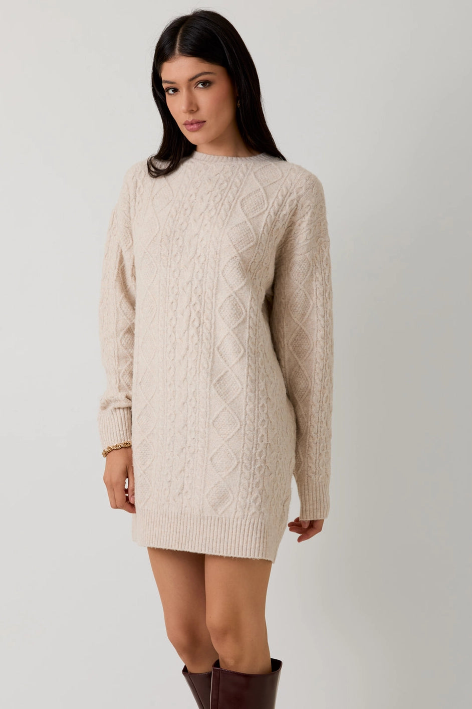Round Neck Cable Sweater Dress