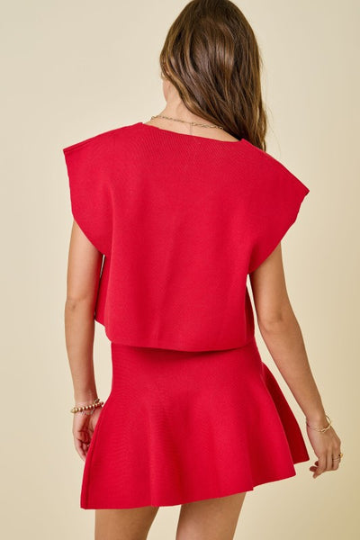 Soft Knit Mini Skirt Set- Red