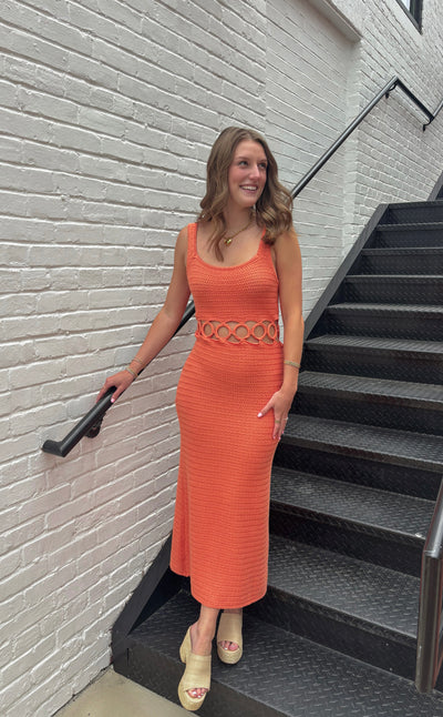 Kalie Crochet Midi Dress- Orange
