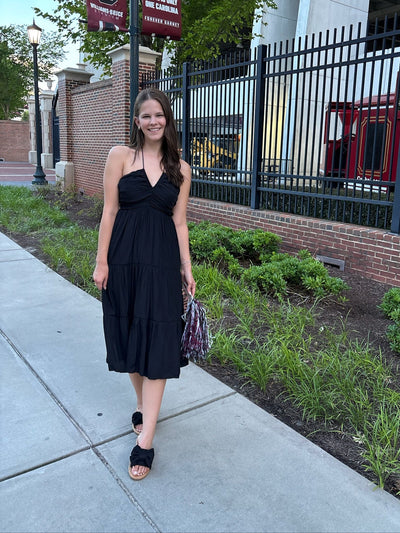 Black Halter Tiered Midi Dress