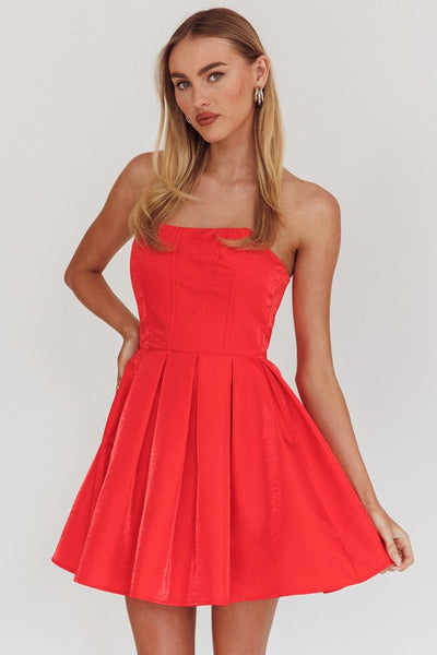 Red Strapless Corset Top Mini Dress