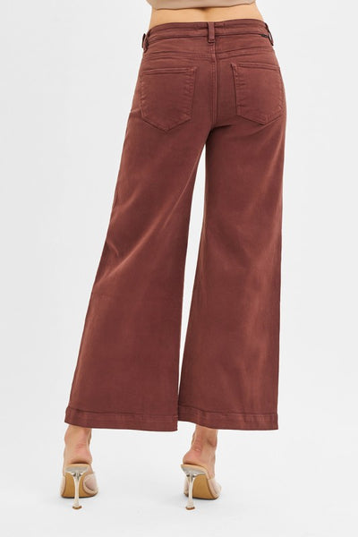 Wide Leg Adjustable Waist Denim- Choco Brown