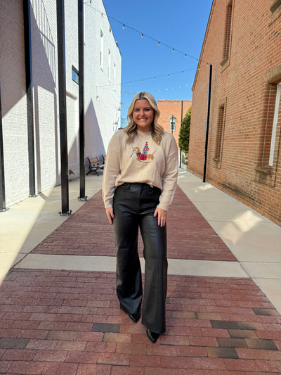 Taupe Dog Graphic Christmas Sweater