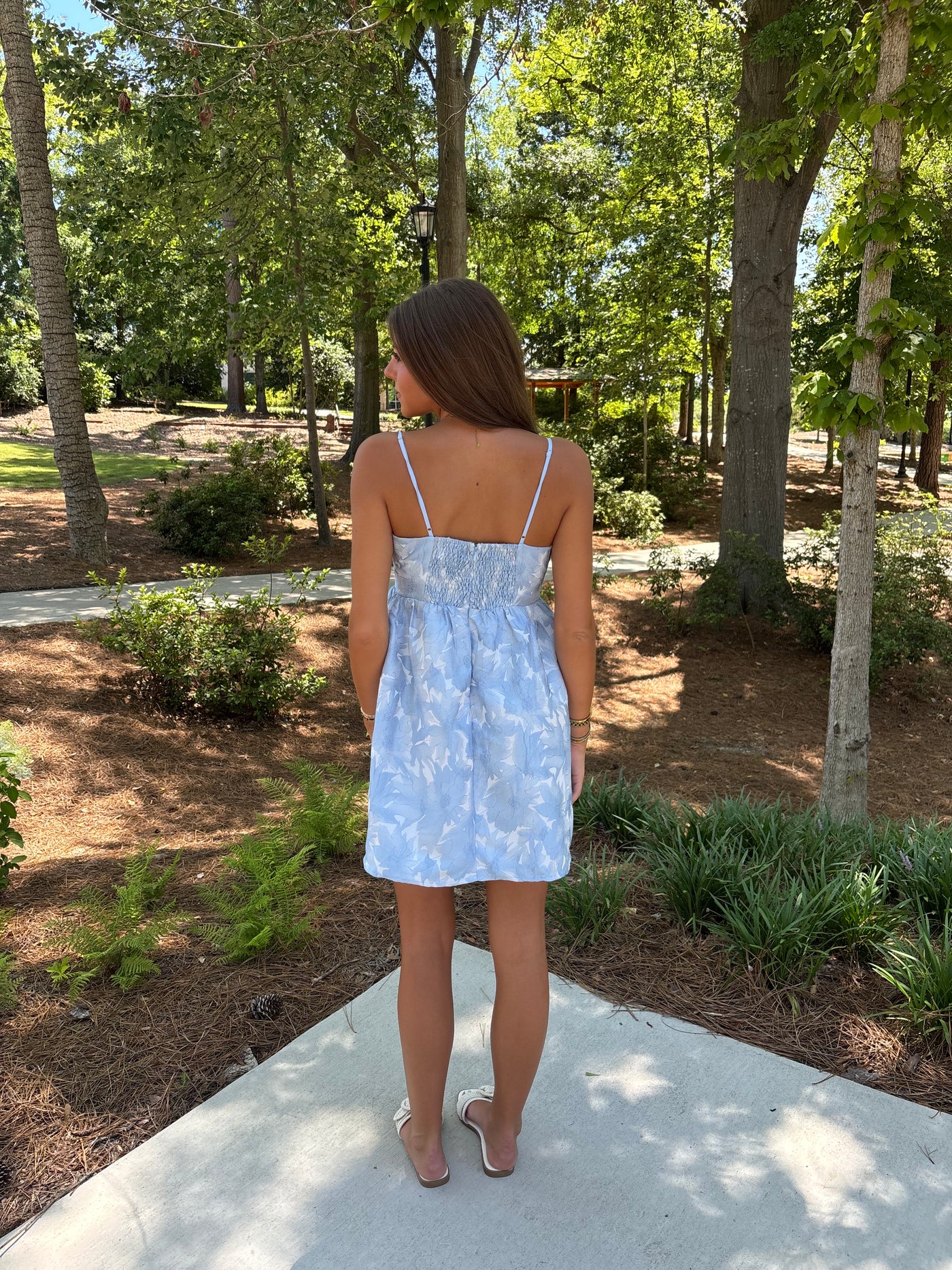 Blue Floral Jacquard Print Mini Dress