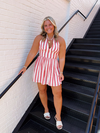 Red Striped Halter Mini Dress
