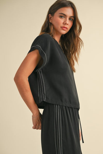Black Thread Detail Pant Set