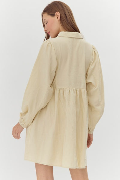 Cream Long Sleeve Button Up Dress