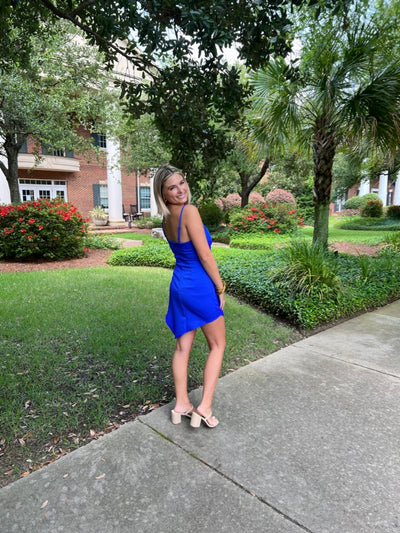 Asymmetrical Hem Dress- Vivid Blue