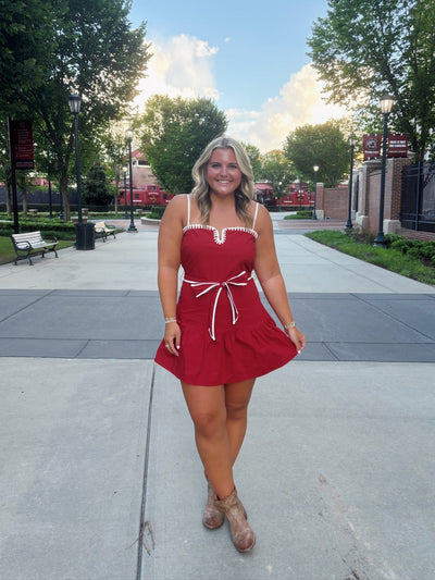 Drop Waist Braided Detail Mini Dress- Garnet