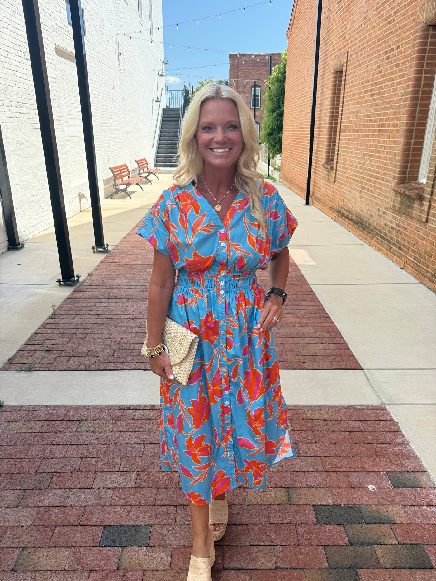 Floral V-Neck Smocked Waist Midi Dress