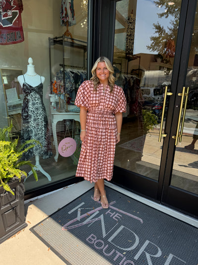 Chainlink Puff Sleeve Midi Dress